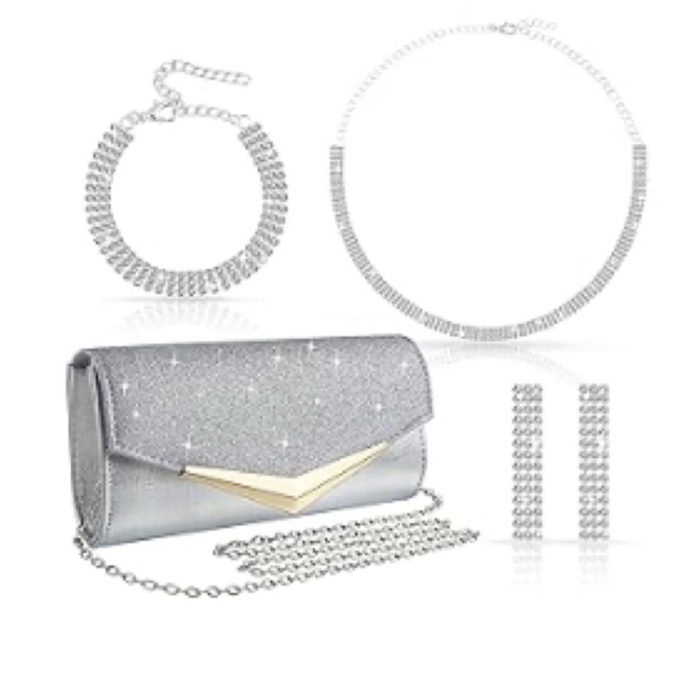 Silver Clutch and Jewelry Set